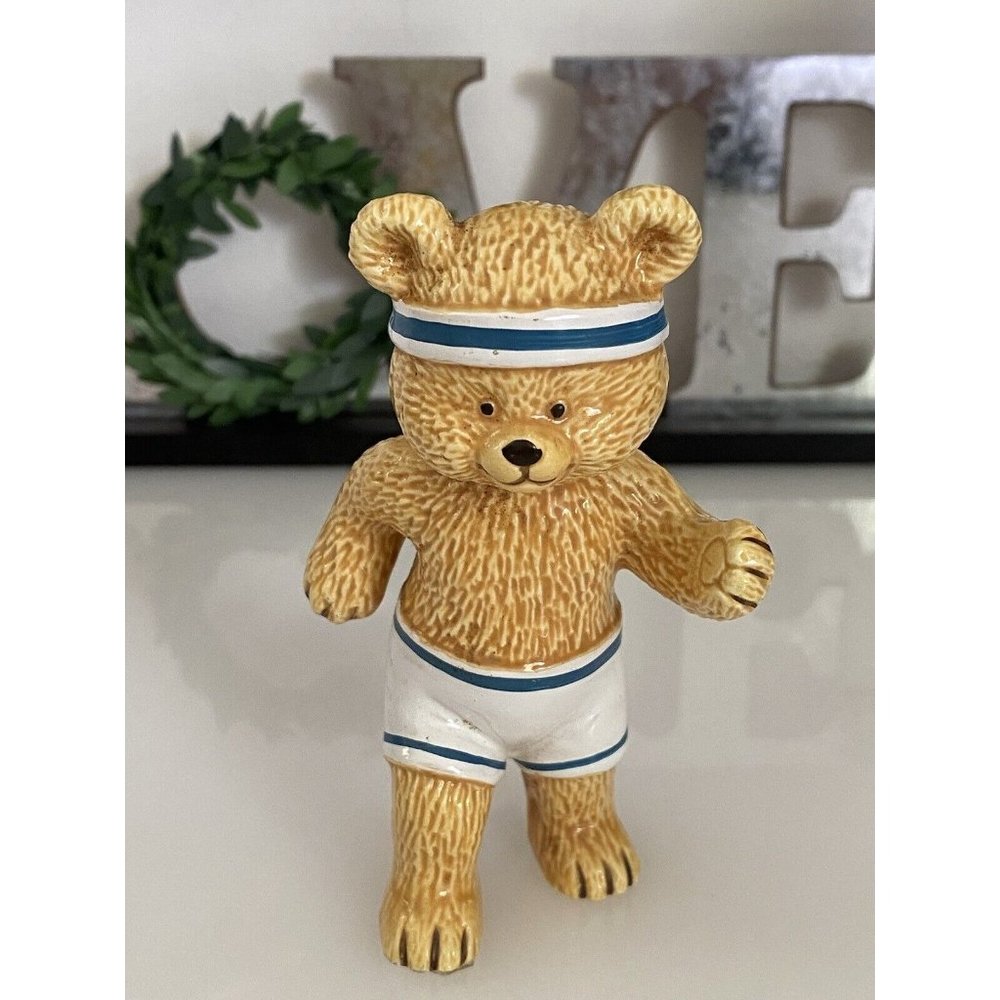 Danbury Mint Teddy Bear Figurine Anthropomorphic Fine Bone China Jogger Jog Run‎
